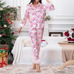 Women's Pajama Set Feather Pink Santa
